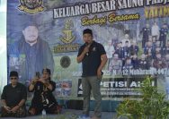 Ketua Karang Taruna Sepatan, Febri Chrysandi, saat memberi sambutan dalam acara santunan KBSP II, Selasa (8/7/2025).