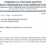 Surat Edaran Dindikbud Banten Larangan penjualan seragam dan buku oleh sekolah kepada siswa. Diterbitkan 14 Juli 2025, ditujukan untuk seluruh SMA, SMK, dan SKhN se-Banten.