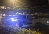 Kendaraan taktis Maung milik Kodim 0510/Tigaraksa saat melaksanakan patroli malam di wilayah Kabupaten Tangerang.