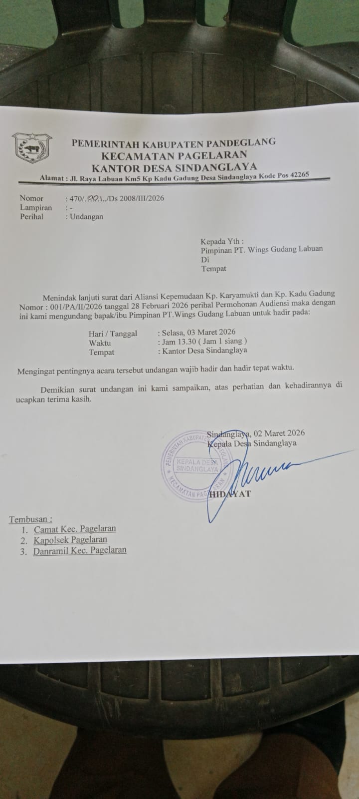 Surat Resmi Pemdes yang diterima Wartawan BaraTV