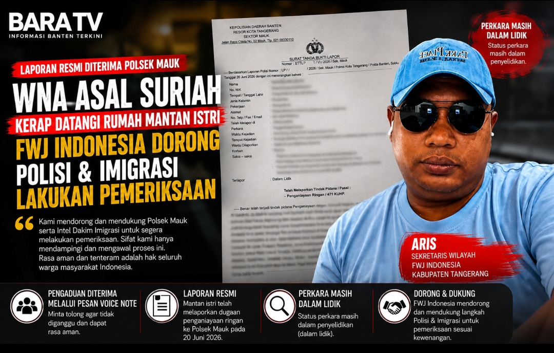 Keterangan Gambar: Sekretaris Wilayah FWJ Indonesia Kabupaten Tangerang, Aris, menunjukkan bukti laporan yang diterima Polsek Mauk terkait dugaan penganiayaan. Perkara saat ini masih dalam penyelidikan.