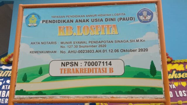 Papan identitas PAUD KB Losfita, Desa Kebon Cau, Kabupaten Serang. (Foto: Baratv.id)